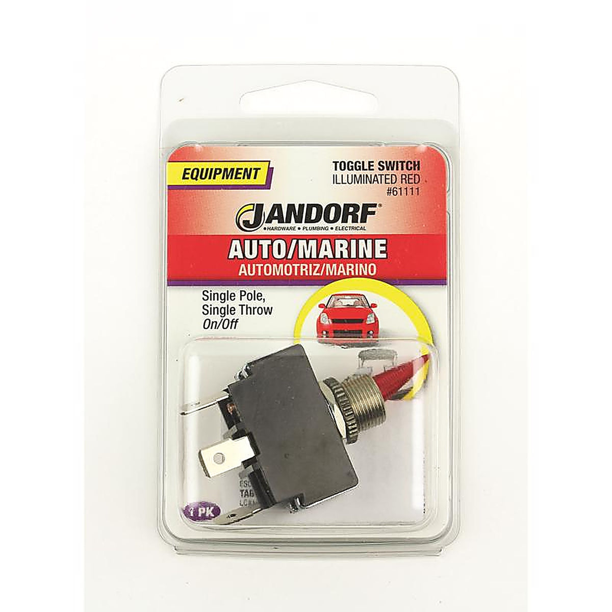 Jandorf - 61111 - 21 amps Single Pole Toggle Automotive/Marine Switch Red/Silver - 1/Pack
