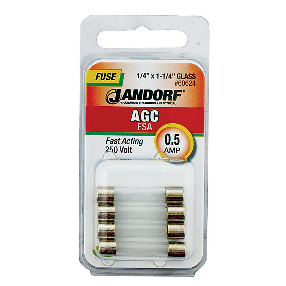 Jandorf - 60624 - AGC 0.5 amps Fast Acting Fuse - 4/Pack