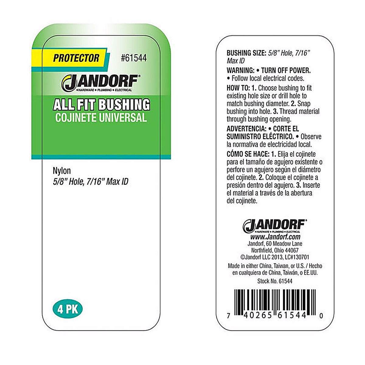 Jandorf - 61544 - 5/8 in. Nylon Bushing - 4/Pack