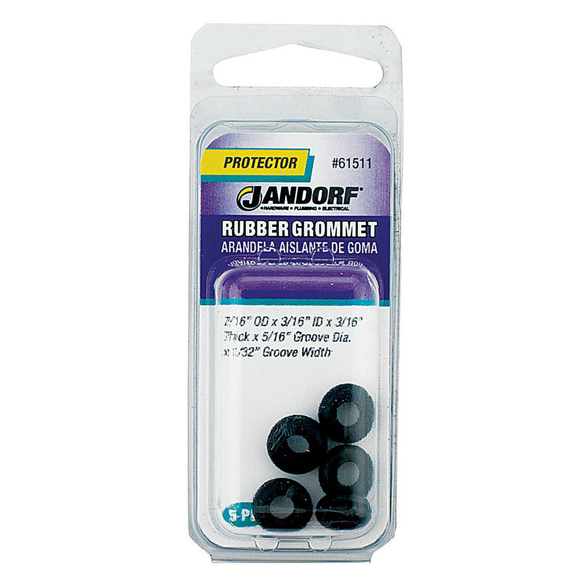 Jandorf - 61511 - 7/16 in. Dia. Rubber Grommet - 5/Pack