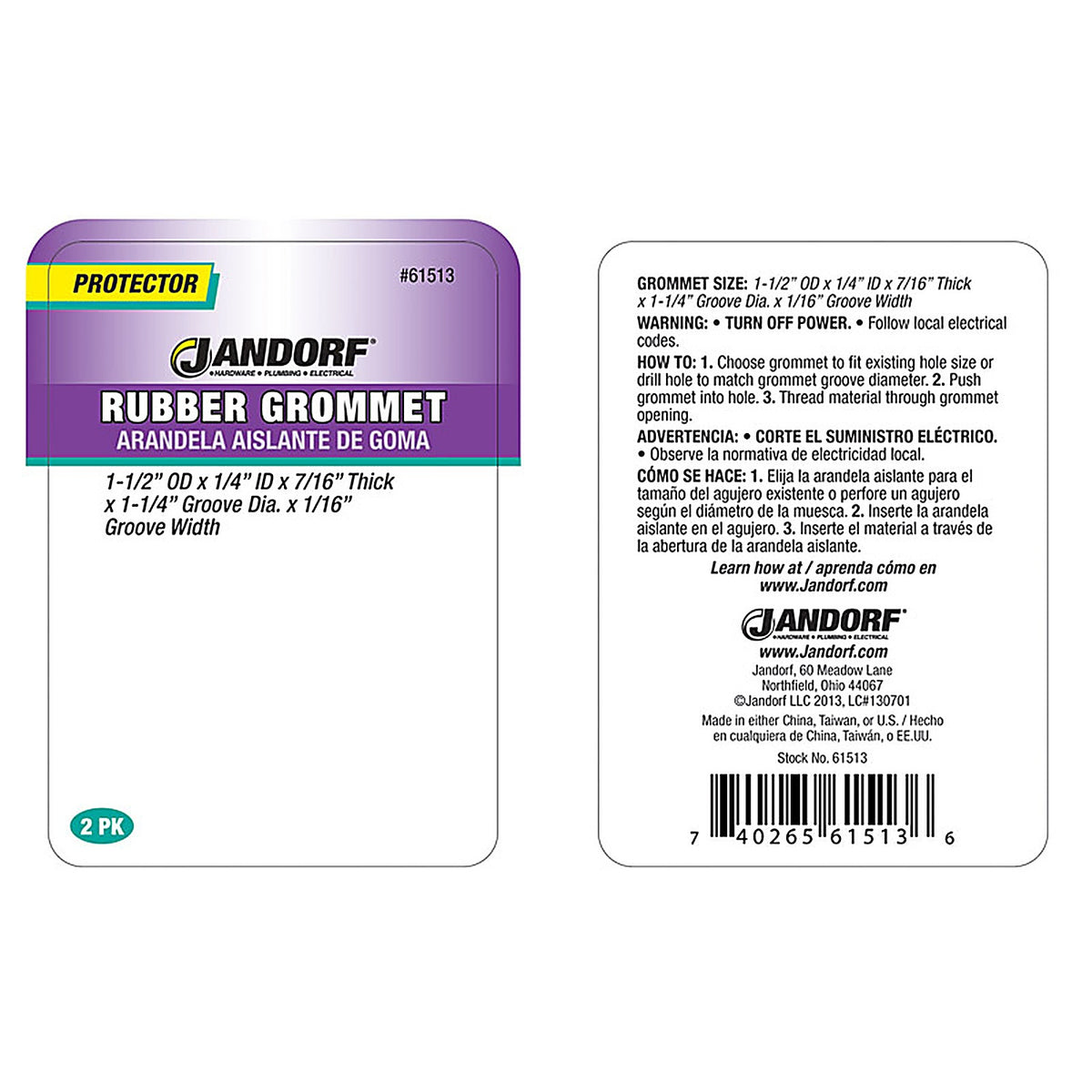 Jandorf - 61513 - 1-1/2 in. Dia. Rubber Grommet - 2/Pack