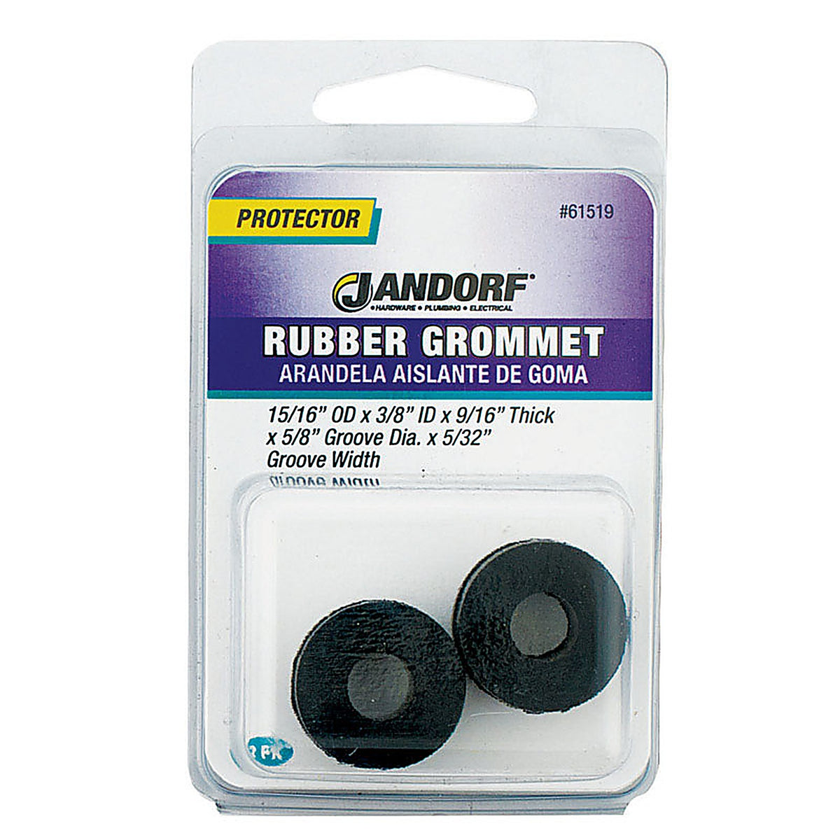 Jandorf - 61519 - 15/16 in. Dia. x 1 in. L Rubber Grommet - 2/Pack
