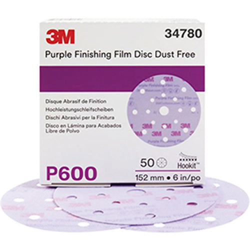 3M - 34780 - 260L Hookit Purple Finishing Film Disc Dust Free, 6 in, 17 Hole, P600 - 50/Pack - 60455098198