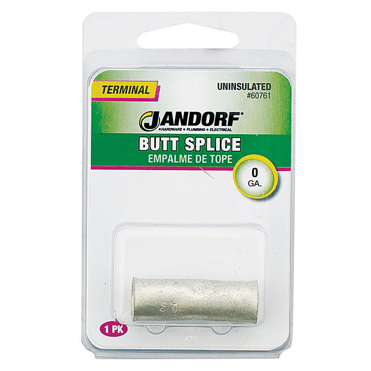 Jandorf - 60761 - 1/0 Ga. Uninsulated Wire Terminal Butt Splice Silver - 1/Pack