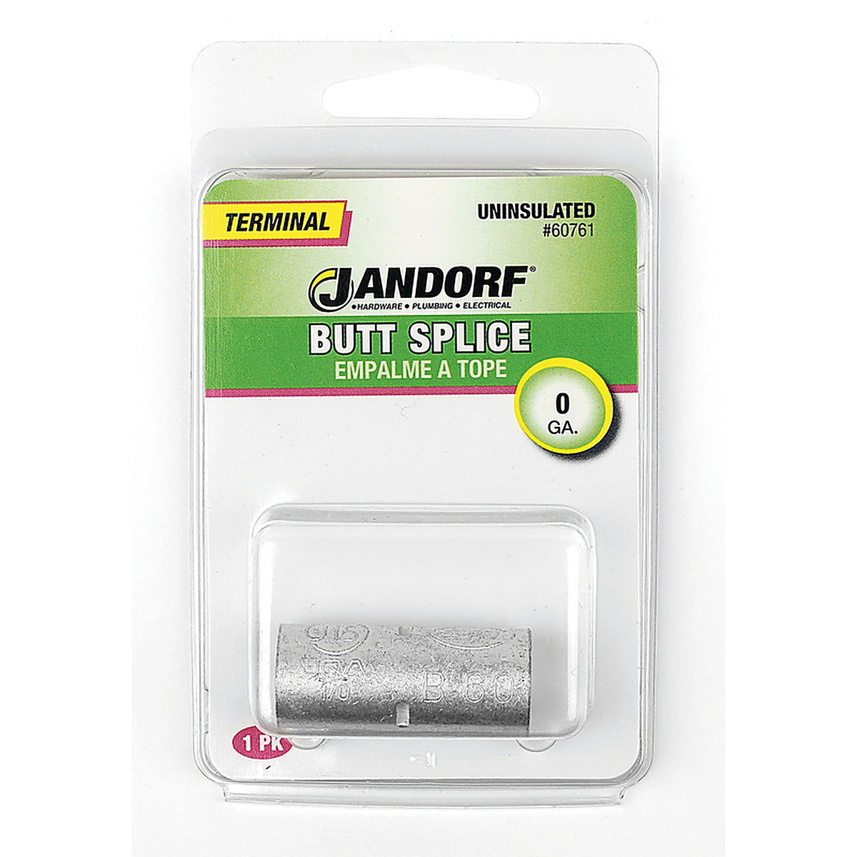 Jandorf - 60761 - 1/0 Ga. Uninsulated Wire Terminal Butt Splice Silver - 1/Pack