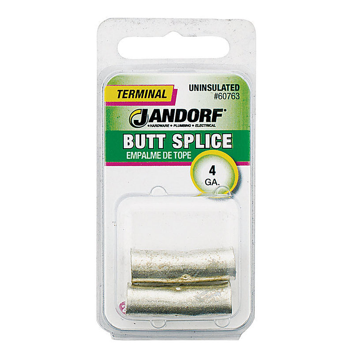 Jandorf - 60763 - 4 Ga. Uninsulated Wire Terminal Butt Splice Silver - 2/Pack