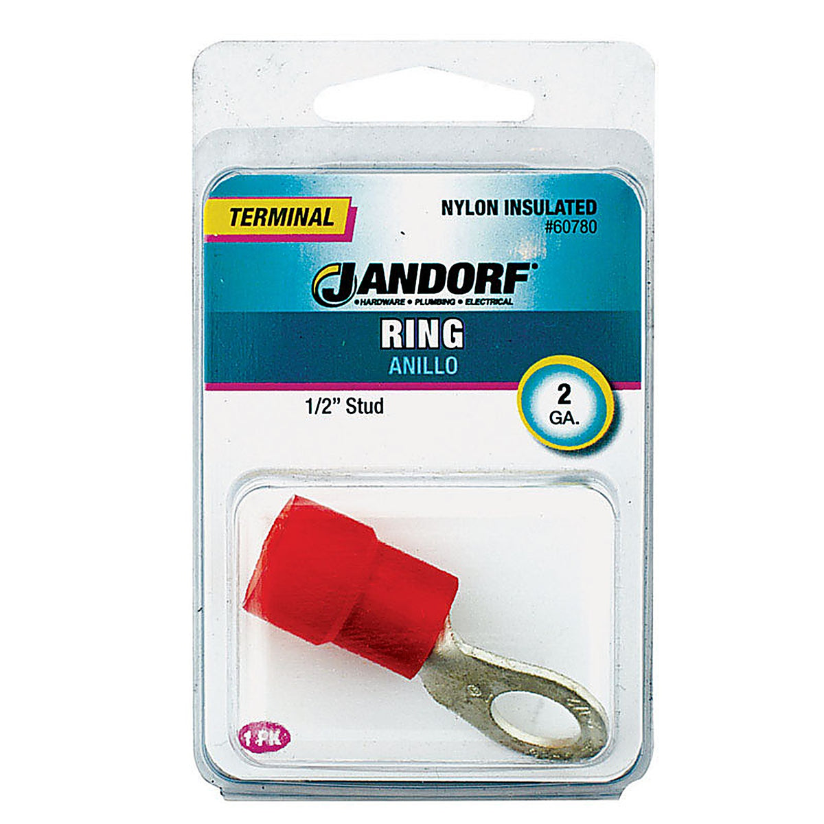Jandorf - 60780 - 2 Ga. Insulated Wire Terminal Ring Red - 1/Pack