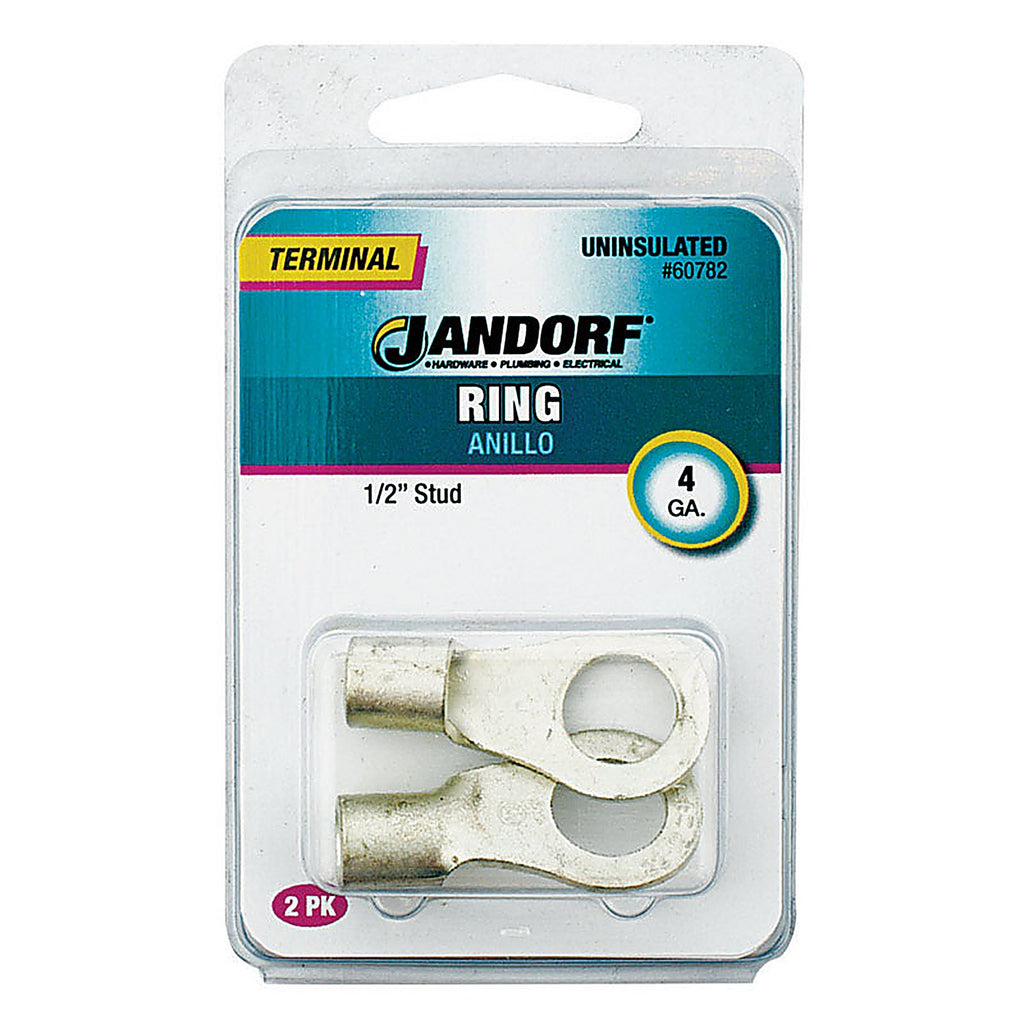 Jandorf - 60782 - 4 Ga. Uninsulated Wire Terminal Ring Silver - 2/Pack