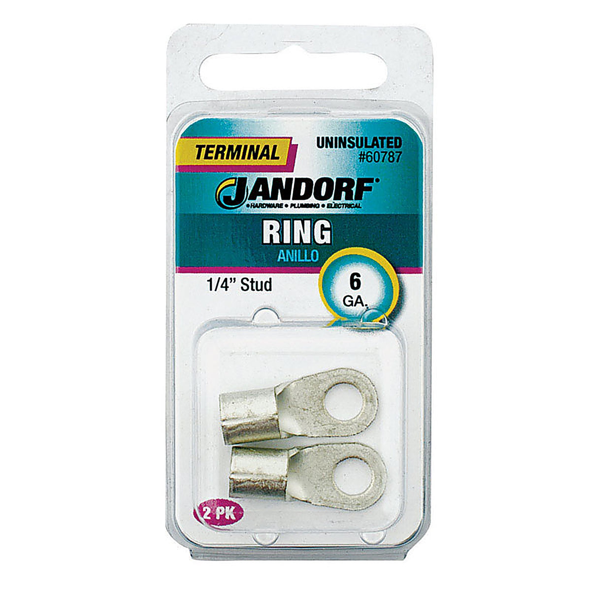 Jandorf - 60787 - 6 Ga. Uninsulated Wire Terminal Ring Silver - 2/Pack