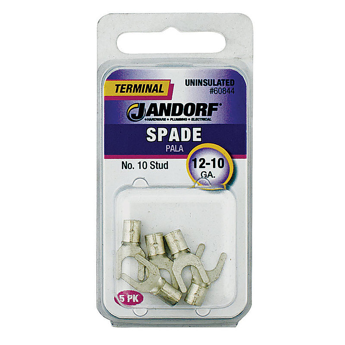 Jandorf - 60844 - 12-10 Ga. Uninsulated Wire Terminal Spade Silver - 5/Pack