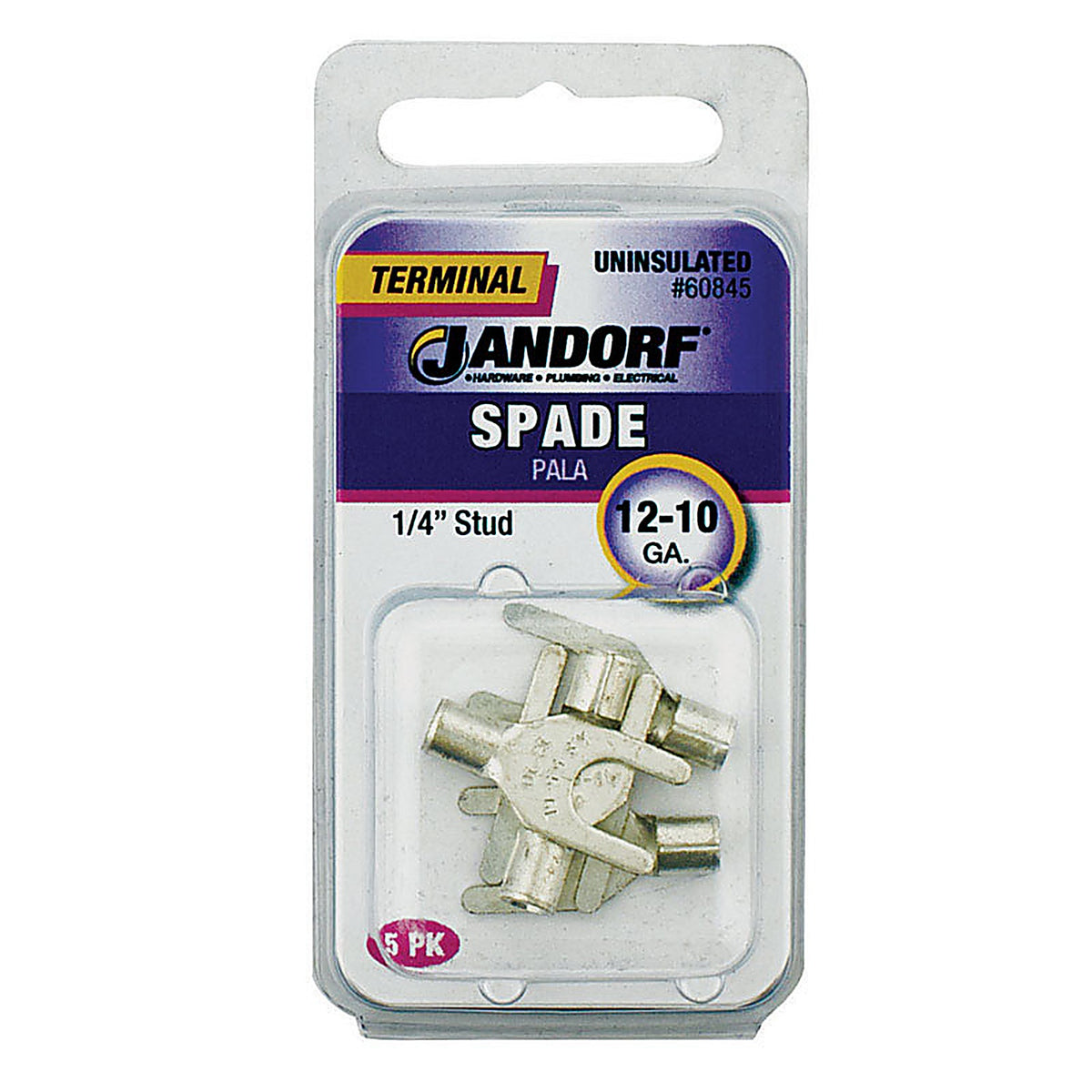 Jandorf - 60845 - 12-10 Ga. Uninsulated Wire Terminal Spade Silver - 5/Pack