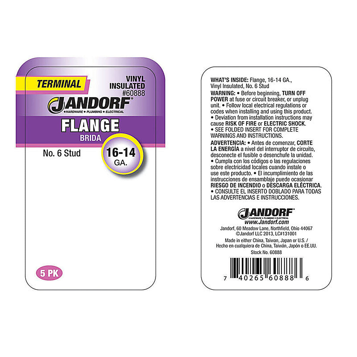 Jandorf - 60888 - 16-14 Ga. Insulated Wire Terminal Flange Blue 5 pk