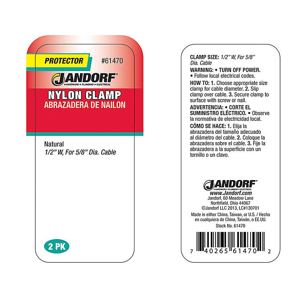 Jandorf - 61470 - 5/8 in. Dia. Nylon Cable Clamp - 2/Pack