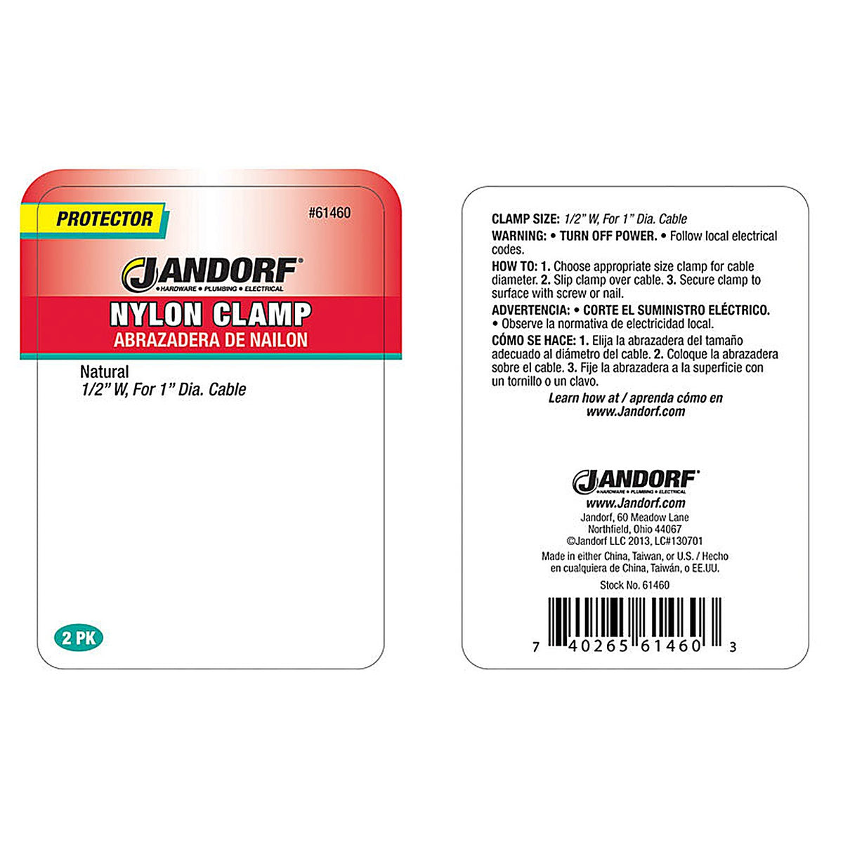 Jandorf - 61460 - 1 in. Dia. Nylon Cable Clamp - 2/Pack