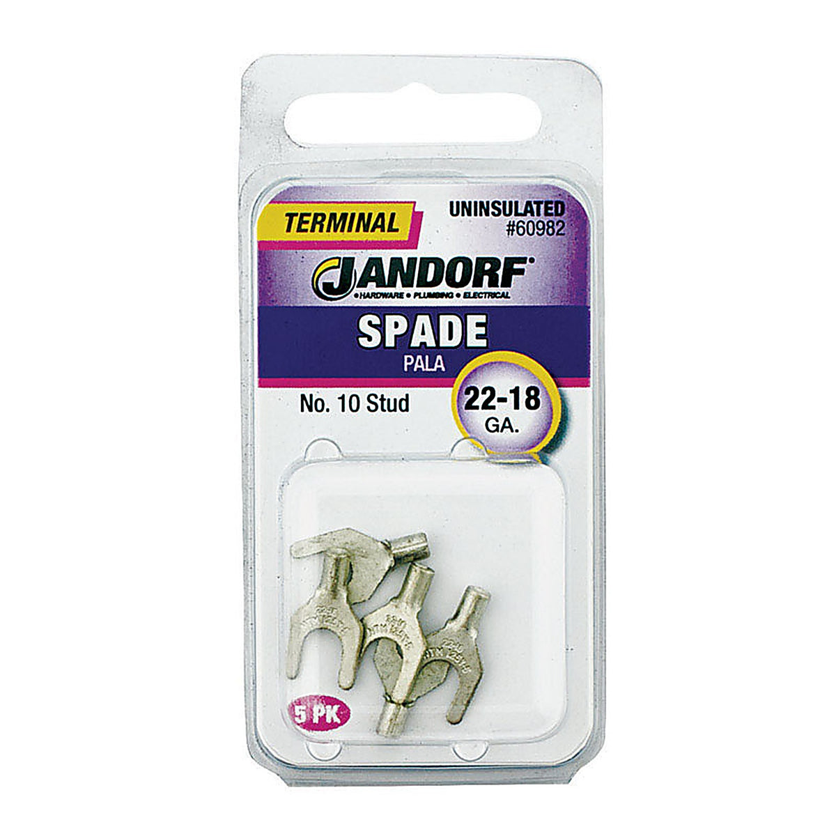 Jandorf - 60982 - 22-18 Ga. Uninsulated Wire Terminal Spade Silver - 5/Pack