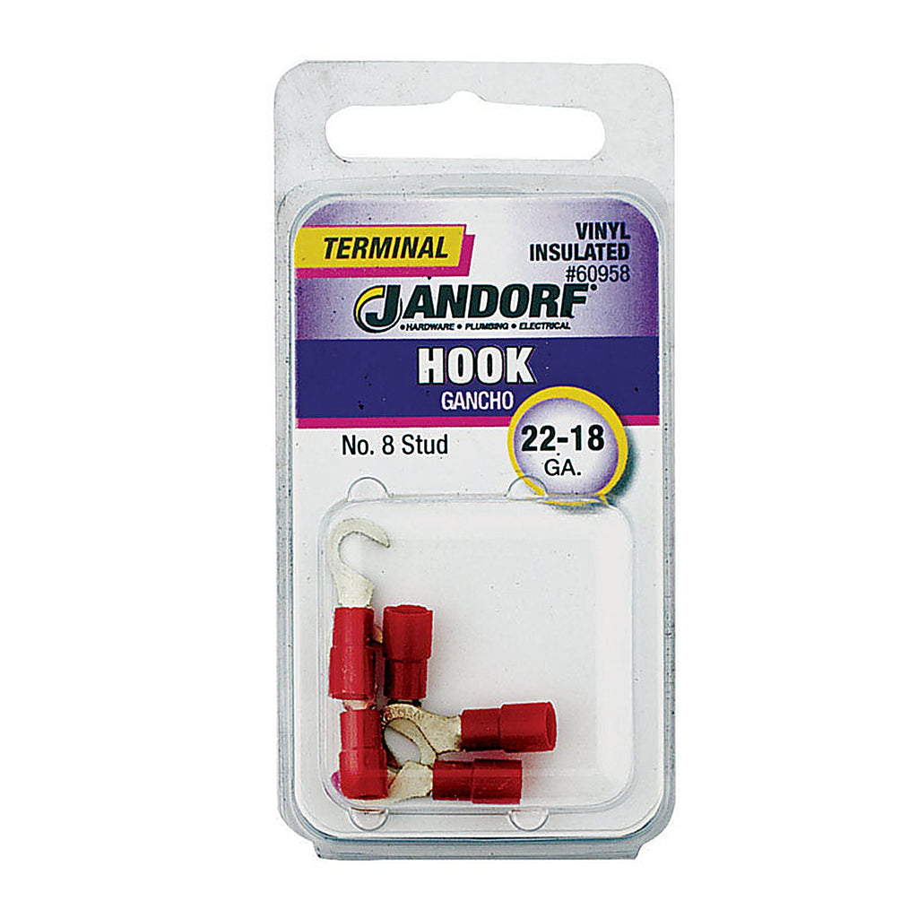 Jandorf - 60958 - 22-18 Ga. Insulated Wire Terminal Hook Red - 5/Pack