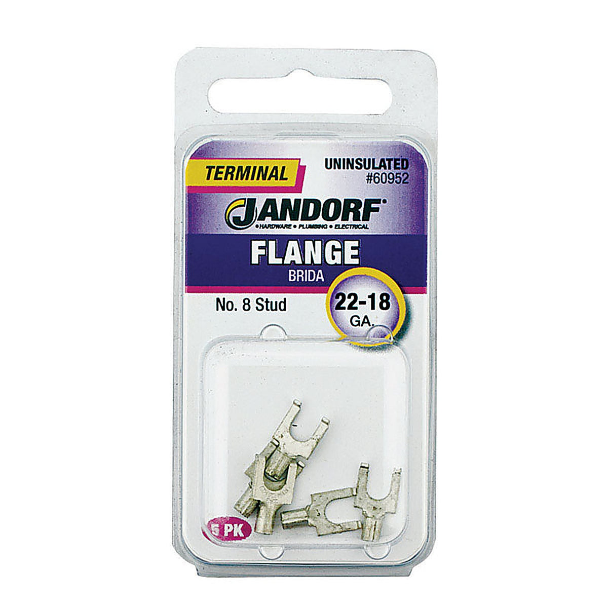 Jandorf - 60952 - 22-18 Ga. Uninsulated Wire Terminal Flange Silver - 5/Pack