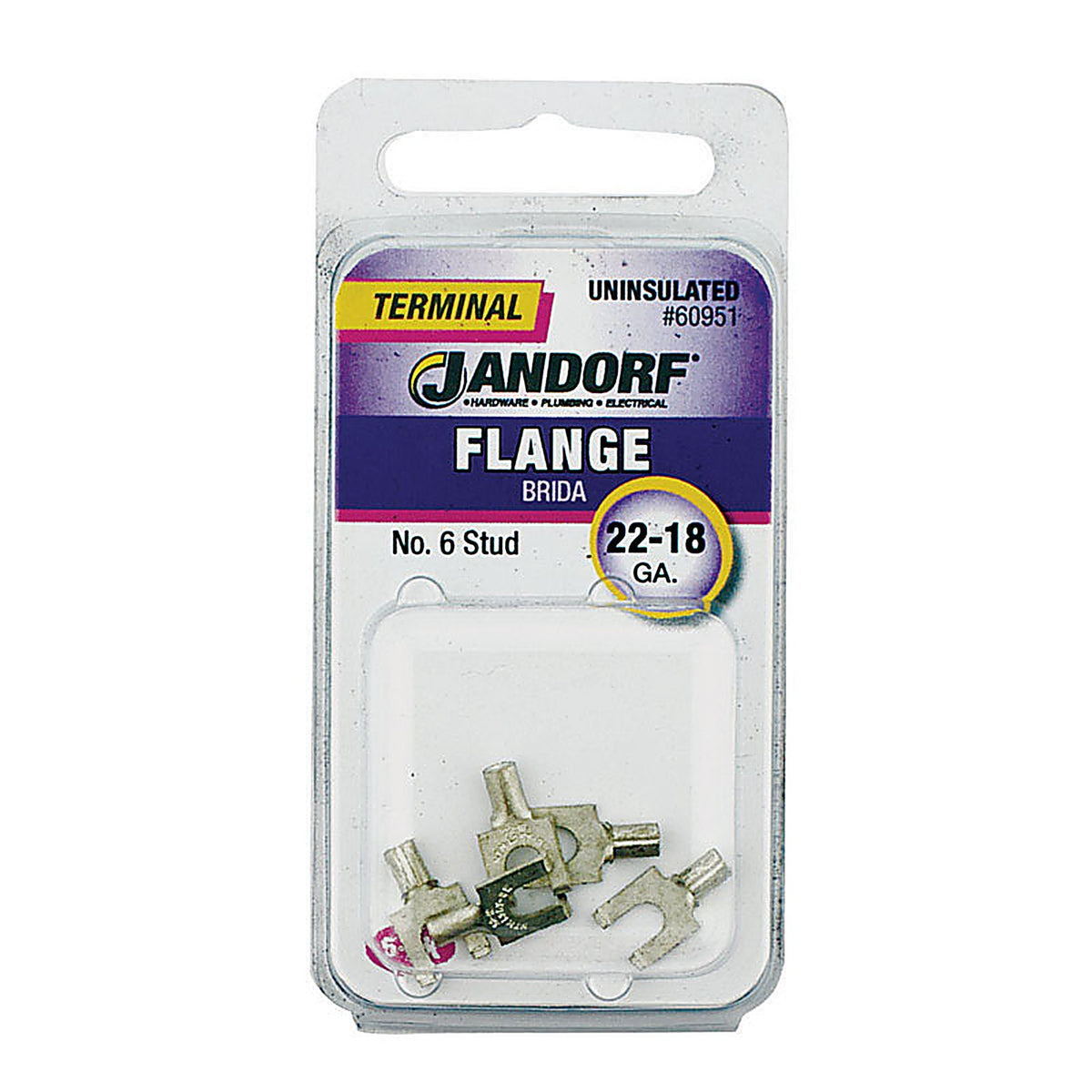 Jandorf - 60951 - 22-18 Ga. Uninsulated Wire Terminal Flange Silver - 5/Pack