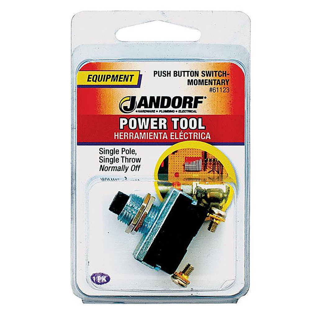 Jandorf - 61123 - 16 amps Single Pole Push Button Power Tool Switch Black/Silver - 1/Pack