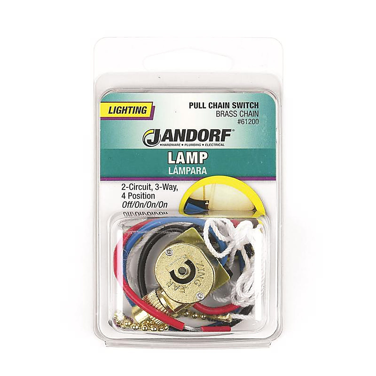 Jandorf - 61200 - 6 amps Single Pole or 3-way Pull Chain Appliance Switch Brass - 1/Pack