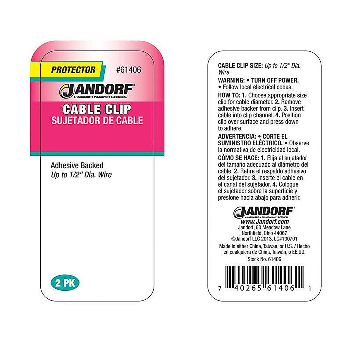 Jandorf - 61406 - 1/2 in. Dia. x 1.6 in. L Natural Nylon Cable Clip