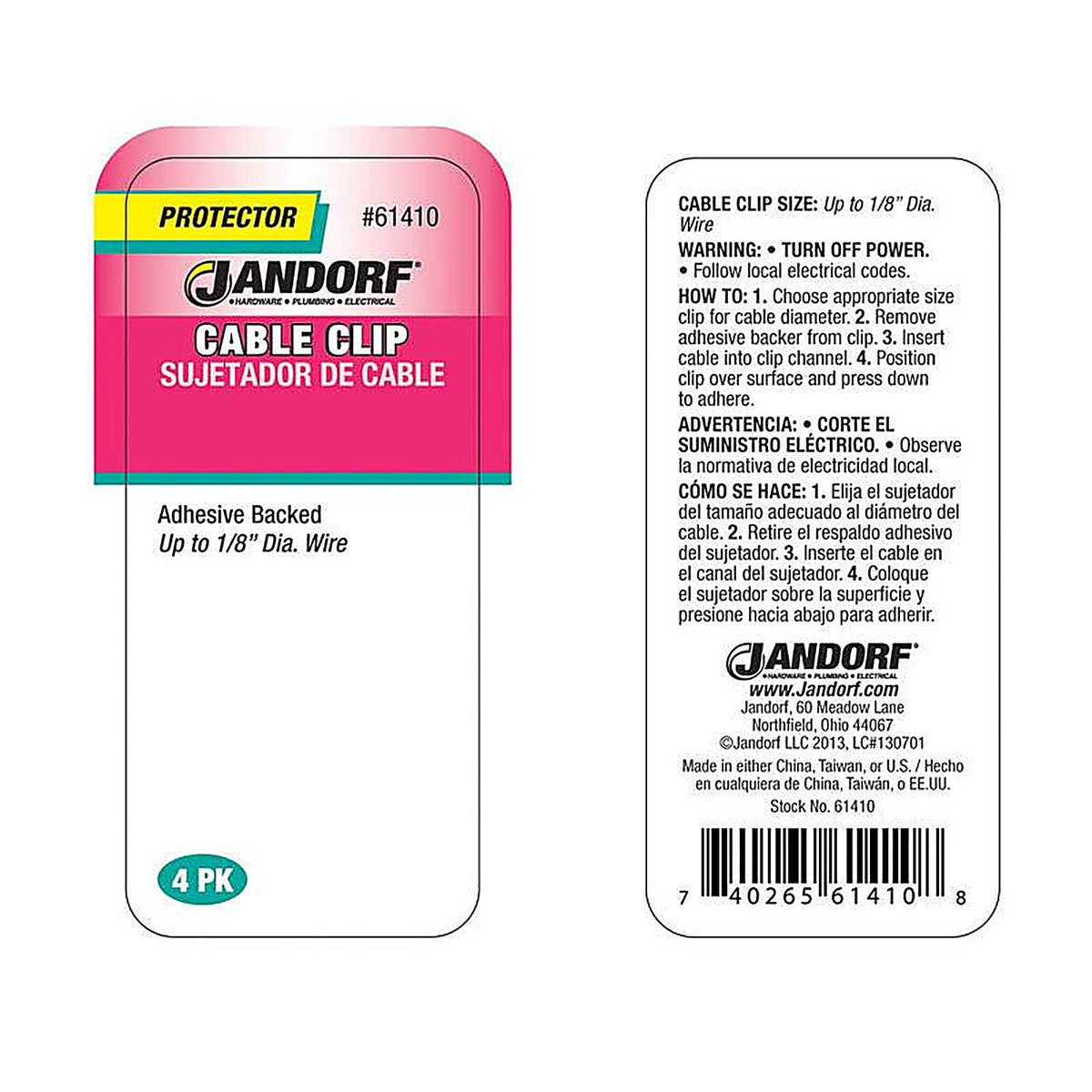 Jandorf - 61410 - 1/8 in. D X 0.76 in. L Natural Nylon Cable Clip