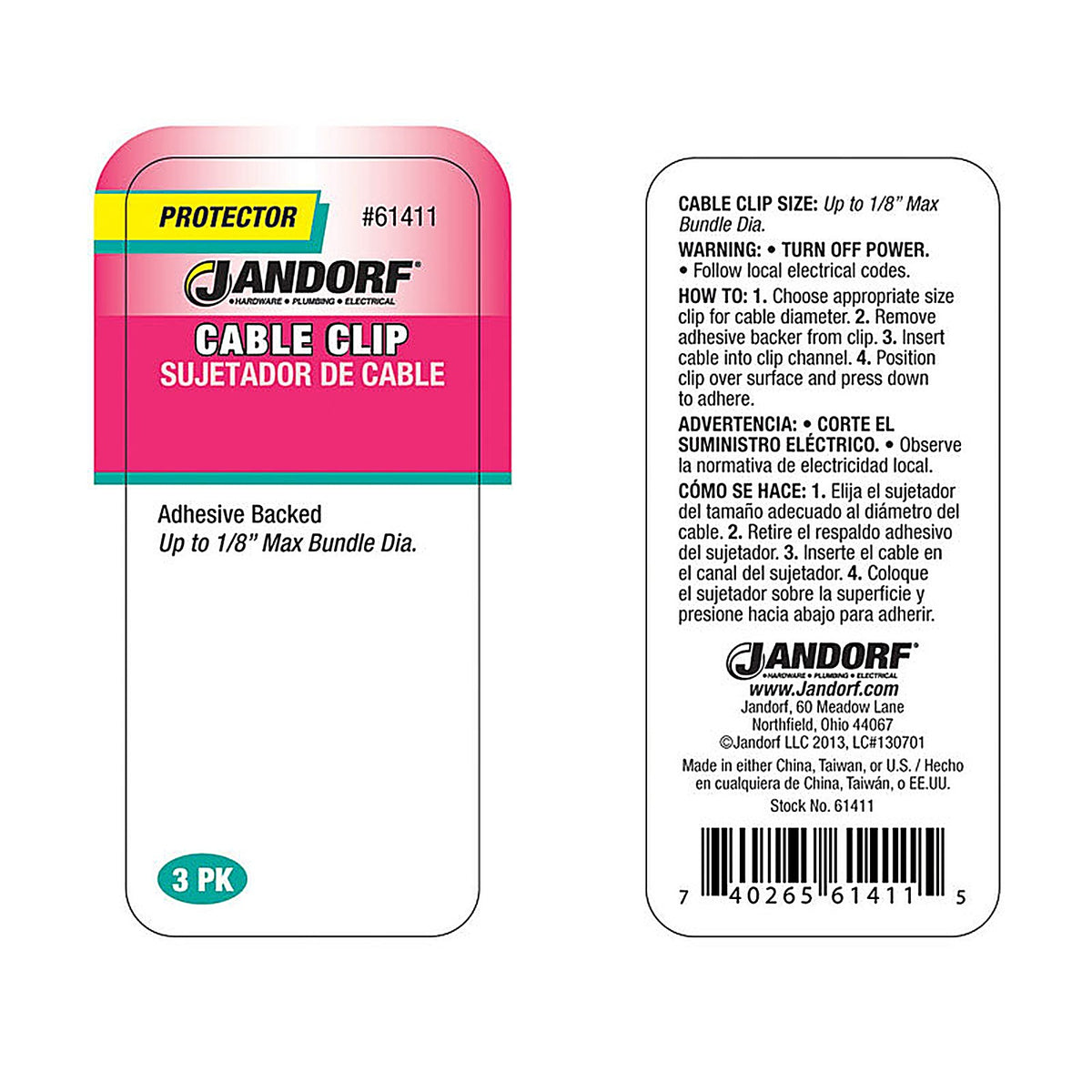 Jandorf - 61411 - 1/8 in. D X 1 in. L Gray PVC Cable Clip
