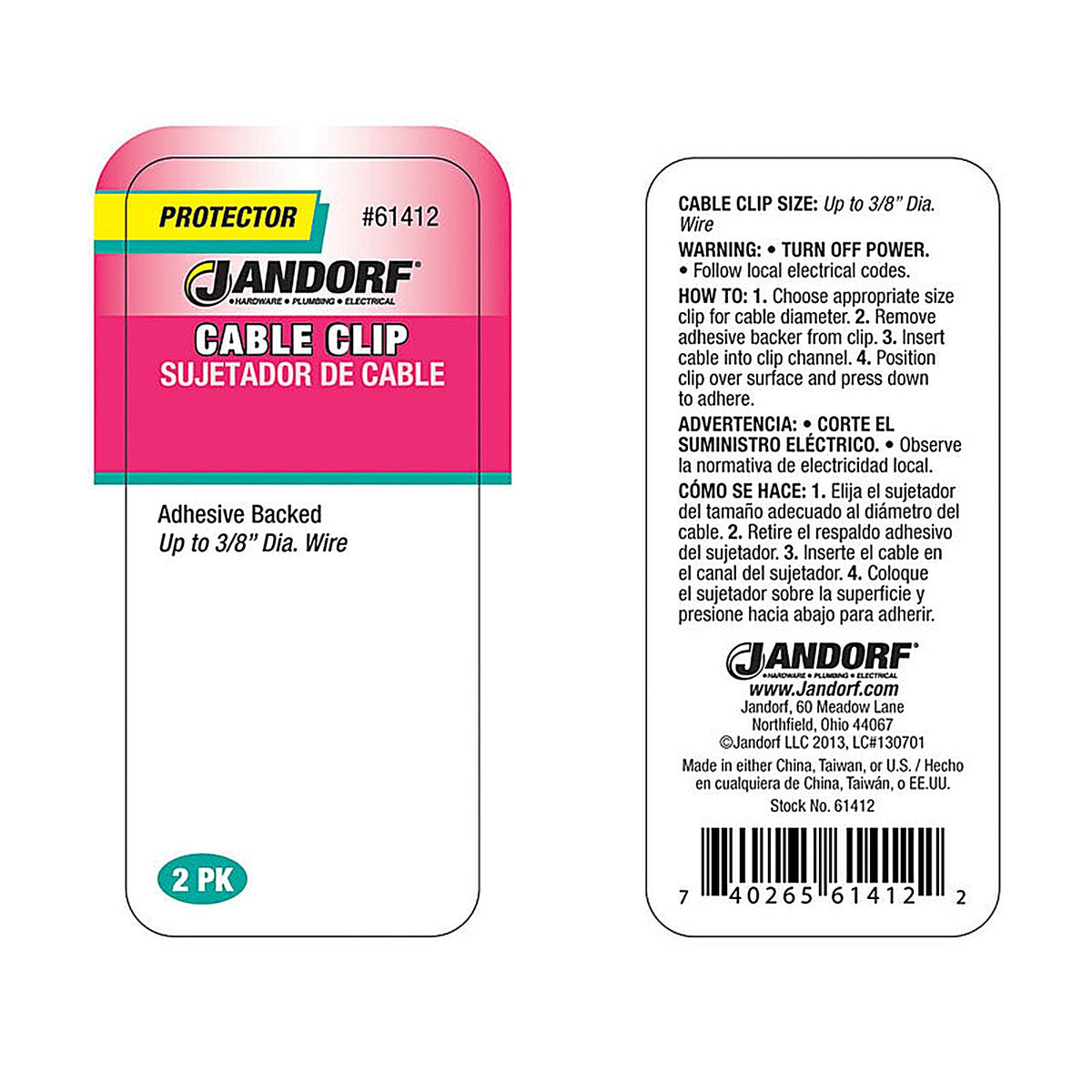 Jandorf - 61412 - 3/8 in. D X 1.51 in. L Natural Nylon Cable Clip