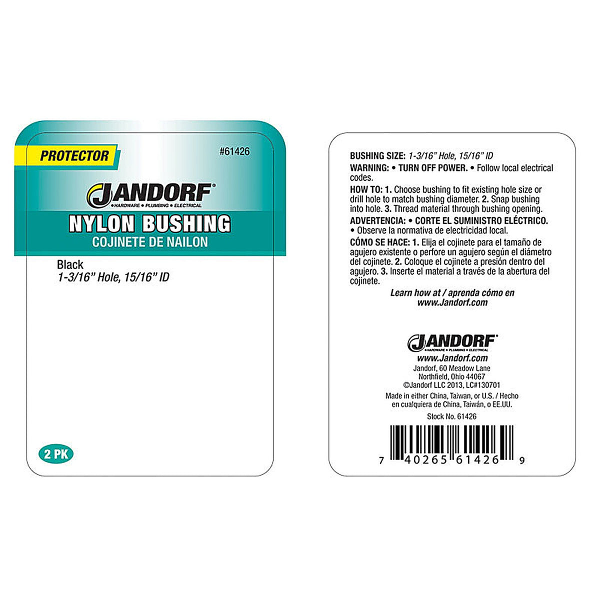Jandorf - 61426 - 1-3/16 in. Nylon Bushing - 2/Pack