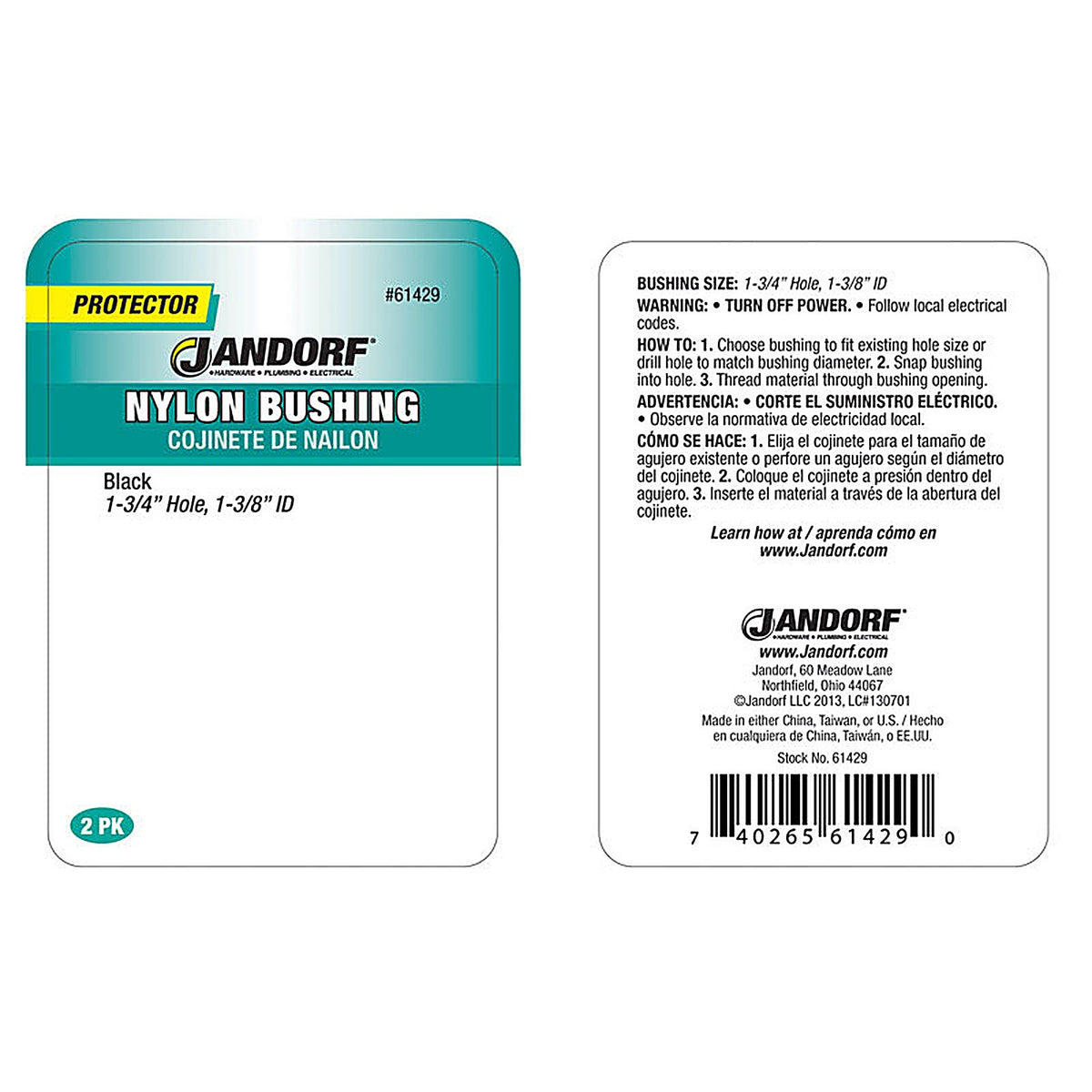 Jandorf - 61429 - 1-3/4 in. Nylon Bushing - 1/Pack