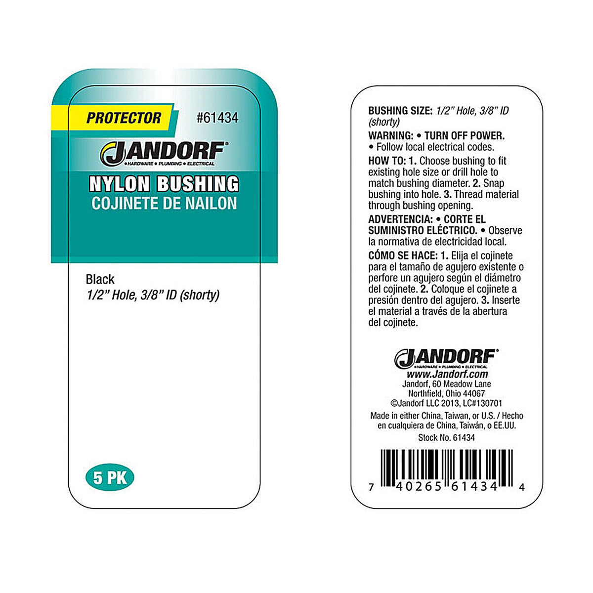 Jandorf - 61434 - 1/2 in. Nylon Bushing 4 pk