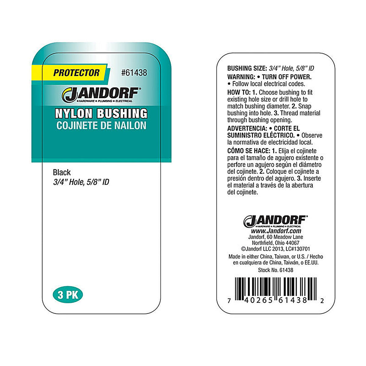Jandorf - 61438 - 3/4 in. Nylon Bushing - 3/Pack