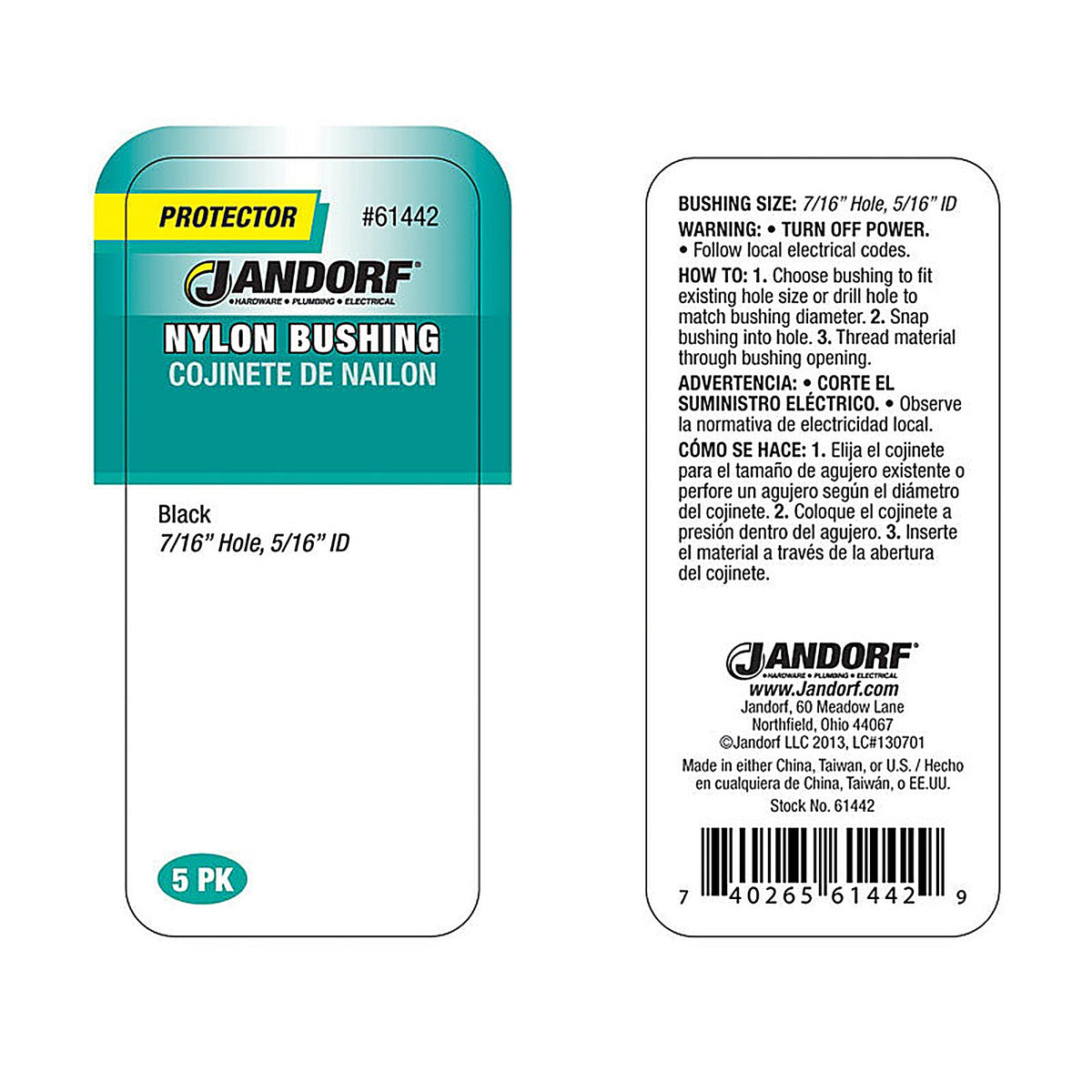 Jandorf - 61442 - 7/16 in. Nylon Bushing - 5/Pack