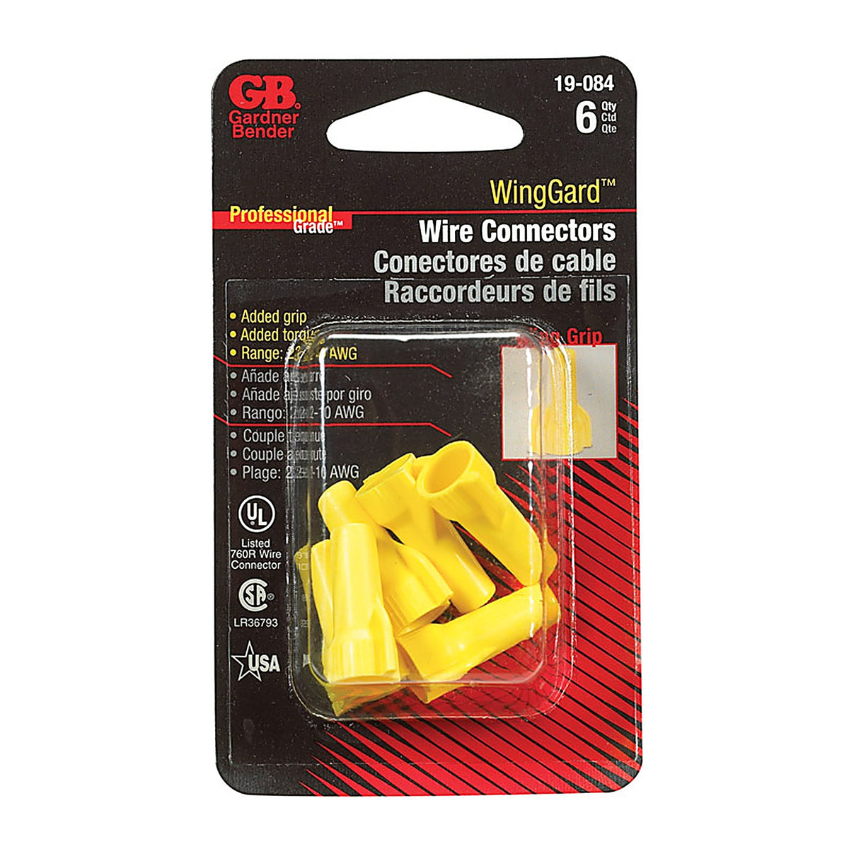 Gardner Bender - 19-084 - WingGard 22-10 Ga. Copper Wire Wire Connector Yellow - 6/Pack