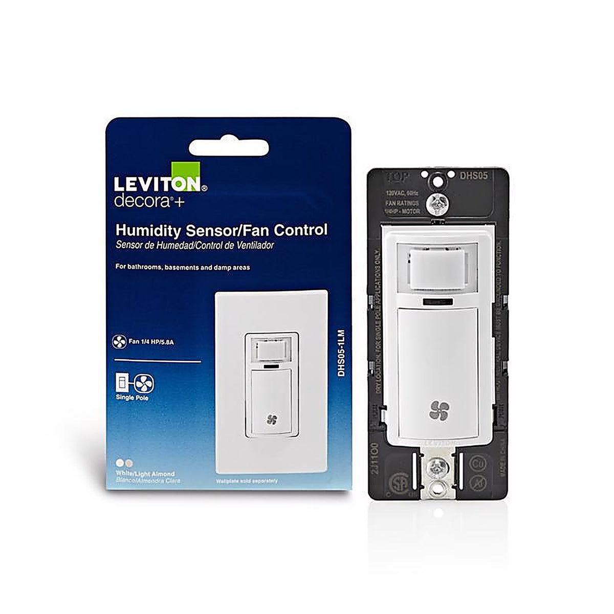 Leviton - R02-IPHS5-0LW - Decora Single Pole Motion Sensor Humidity Sensor/Fan Control White - 1/Pack