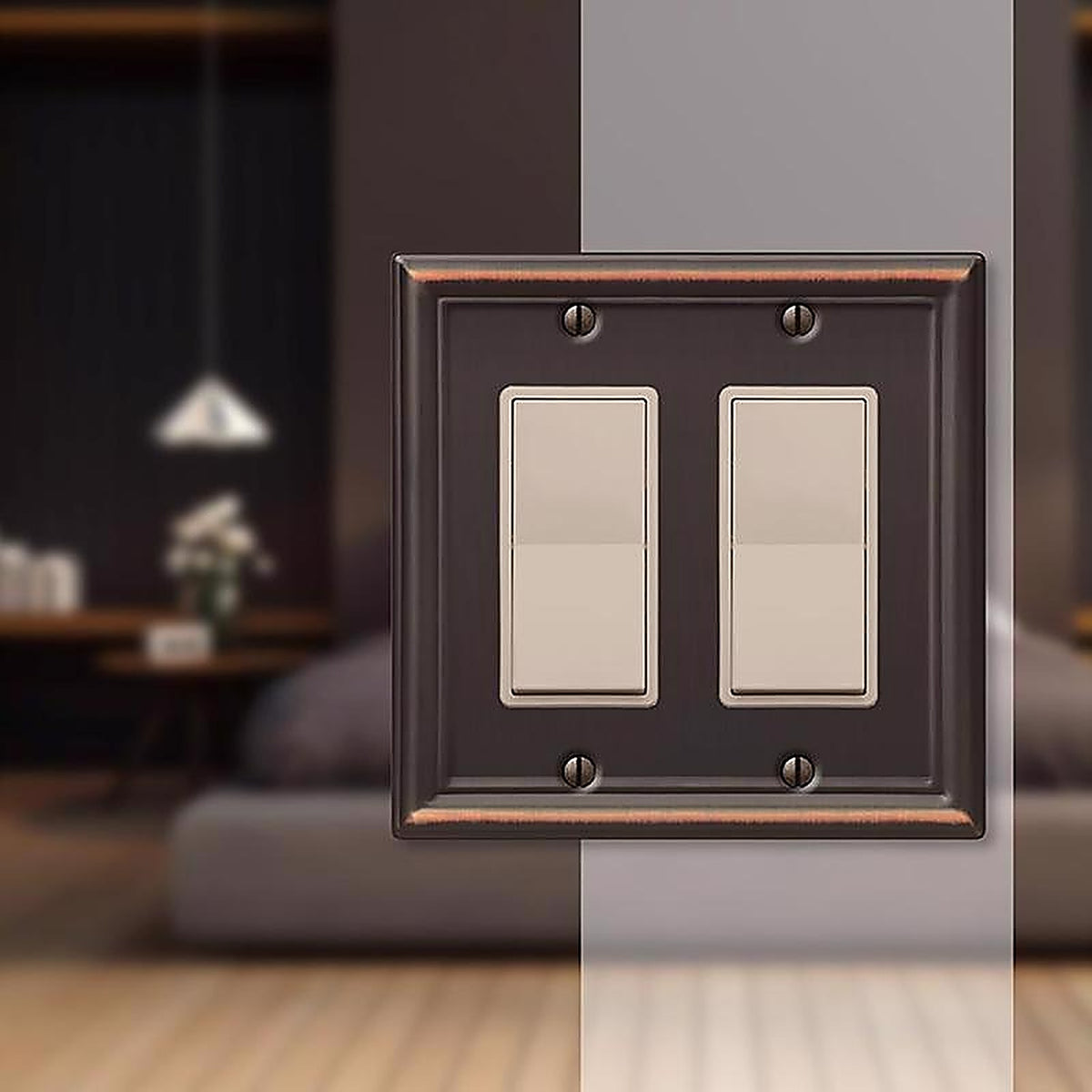 Amerelle - 149RRDB - Chelsea Aged Bronze 2 gang Stamped Steel Decorator Wall Plate 1 pk
