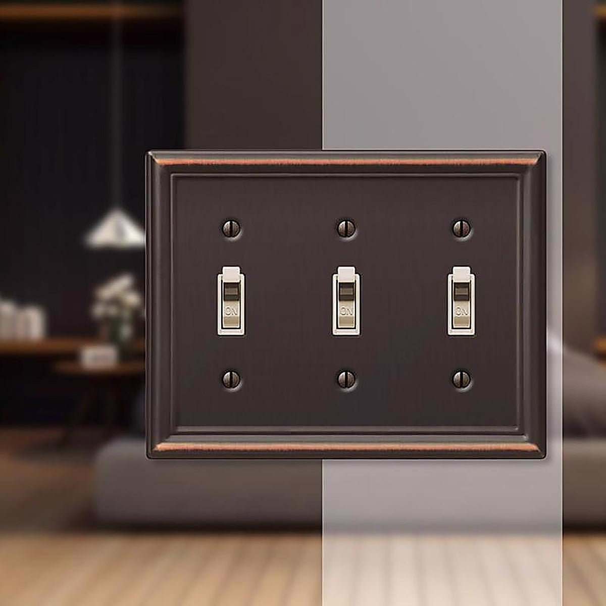 Amerelle - 149TTTDB - Chelsea Aged Bronze 3 gang Stamped Steel Toggle Wall Plate 1 pk