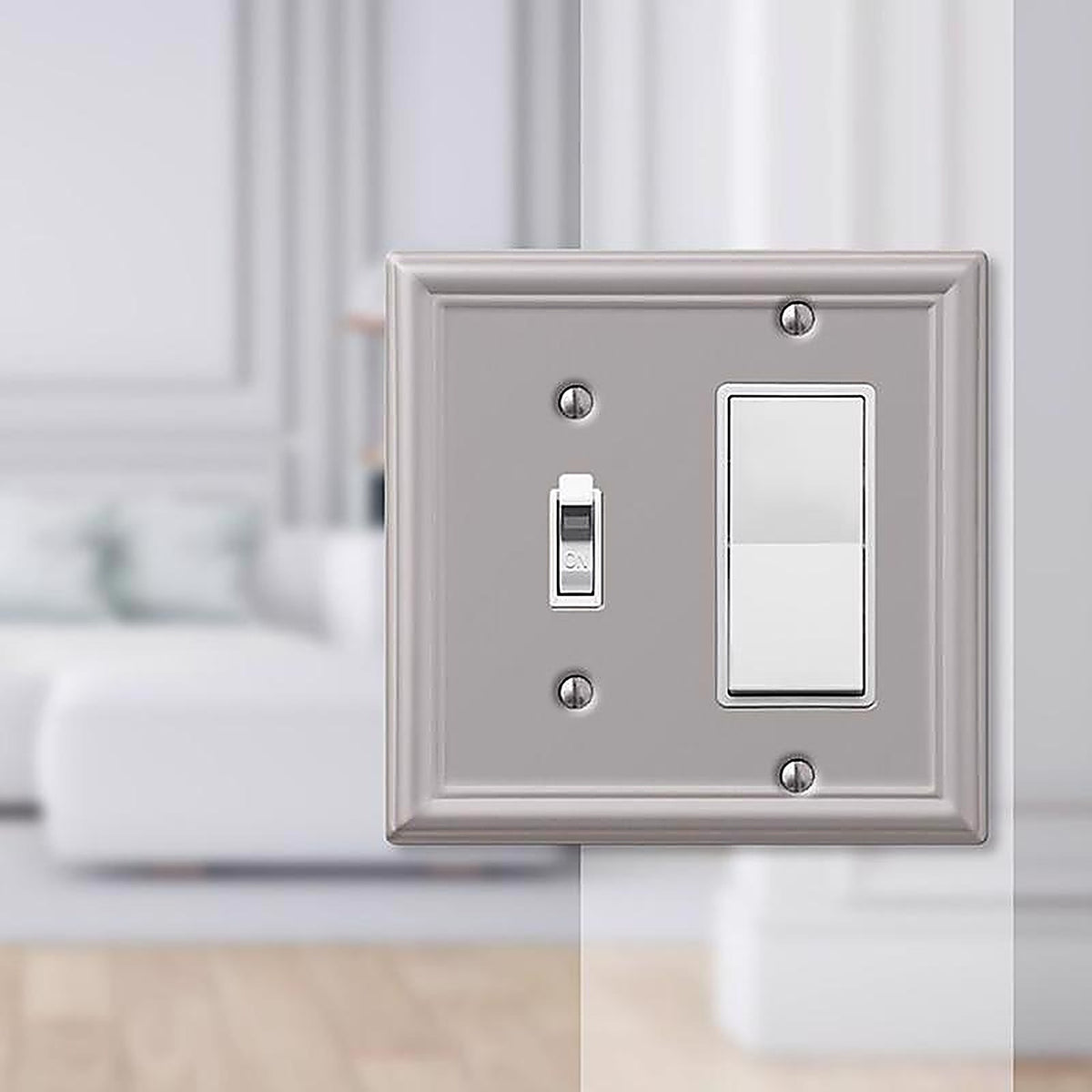 Amerelle - 149TRBN - Chelsea Brushed Nickel 2 gang Stamped Steel Decorator/Toggle Wall Plate 1 pk
