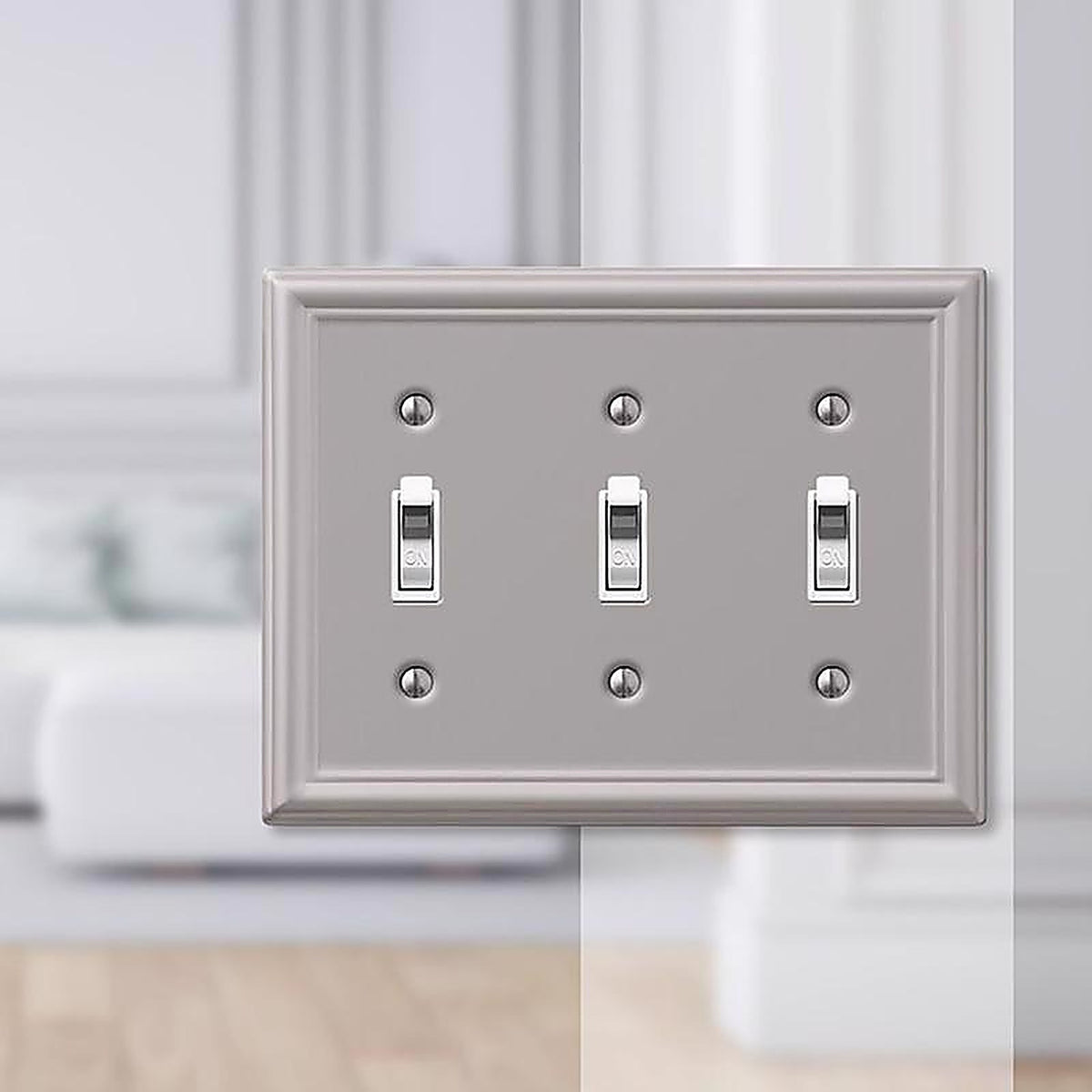Amerelle - 149TTTBN - Chelsea Brushed Nickel 3 gang Stamped Steel Toggle Wall Plate 1 pk