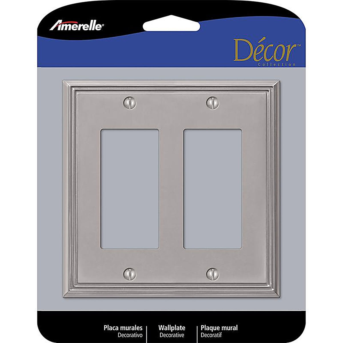 Amerelle - 77RRBN - Metro Brushed Nickel Gray 2 gang Die-Cast Metal Rocker Wall Plate - 1/Pack