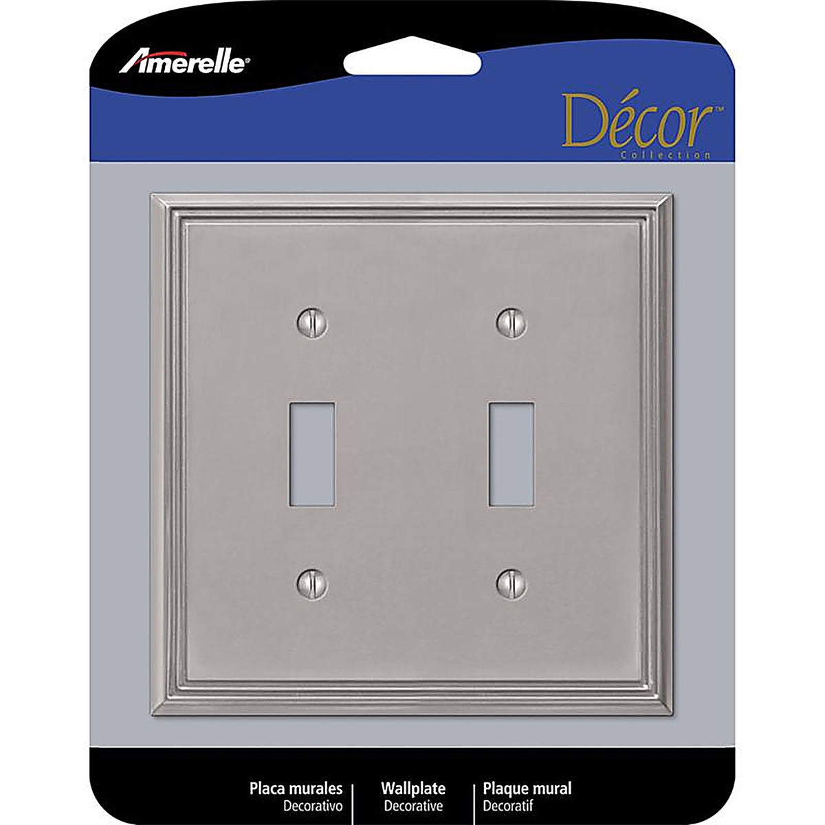 Amerelle - 77TTBN - Metro Brushed Nickel Gray 2 gang Die-Cast Metal Toggle Wall Plate - 1/Pack