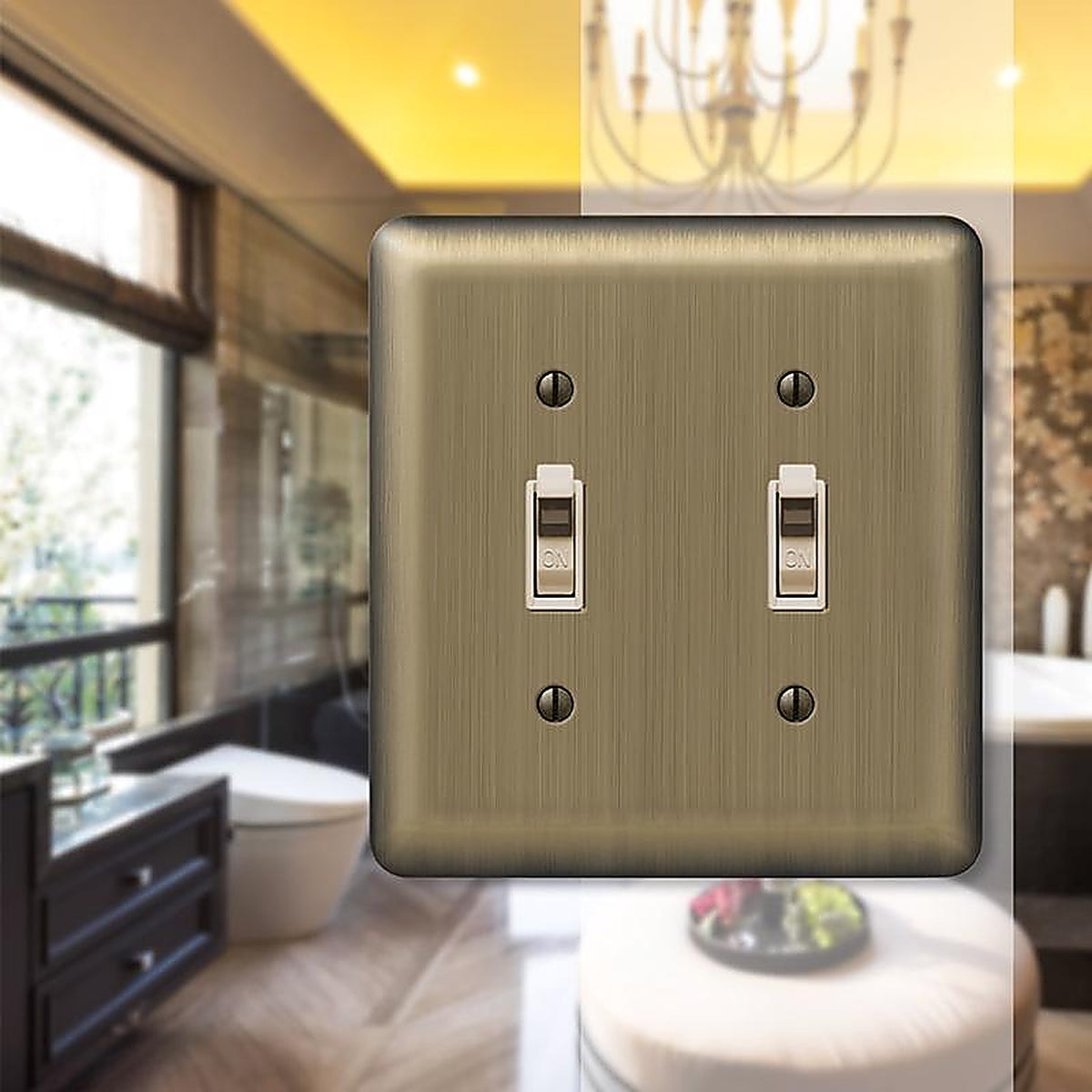 Amerelle - 154TT - Devon Brushed Brass 2 gang Stamped Steel Toggle Wall Plate 1 pk