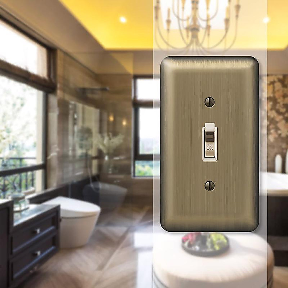 Amerelle - 154T - Devon Brushed Brass Brass 1 gang Stamped Steel Toggle Wall Plate - 1/Pack
