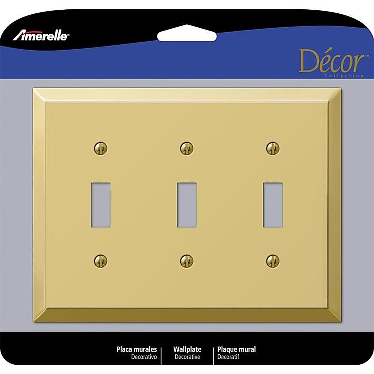 Amerelle - 163TTTBR - Century Polished Brass 3 gang Stamped Steel Toggle Wall Plate 1 pk