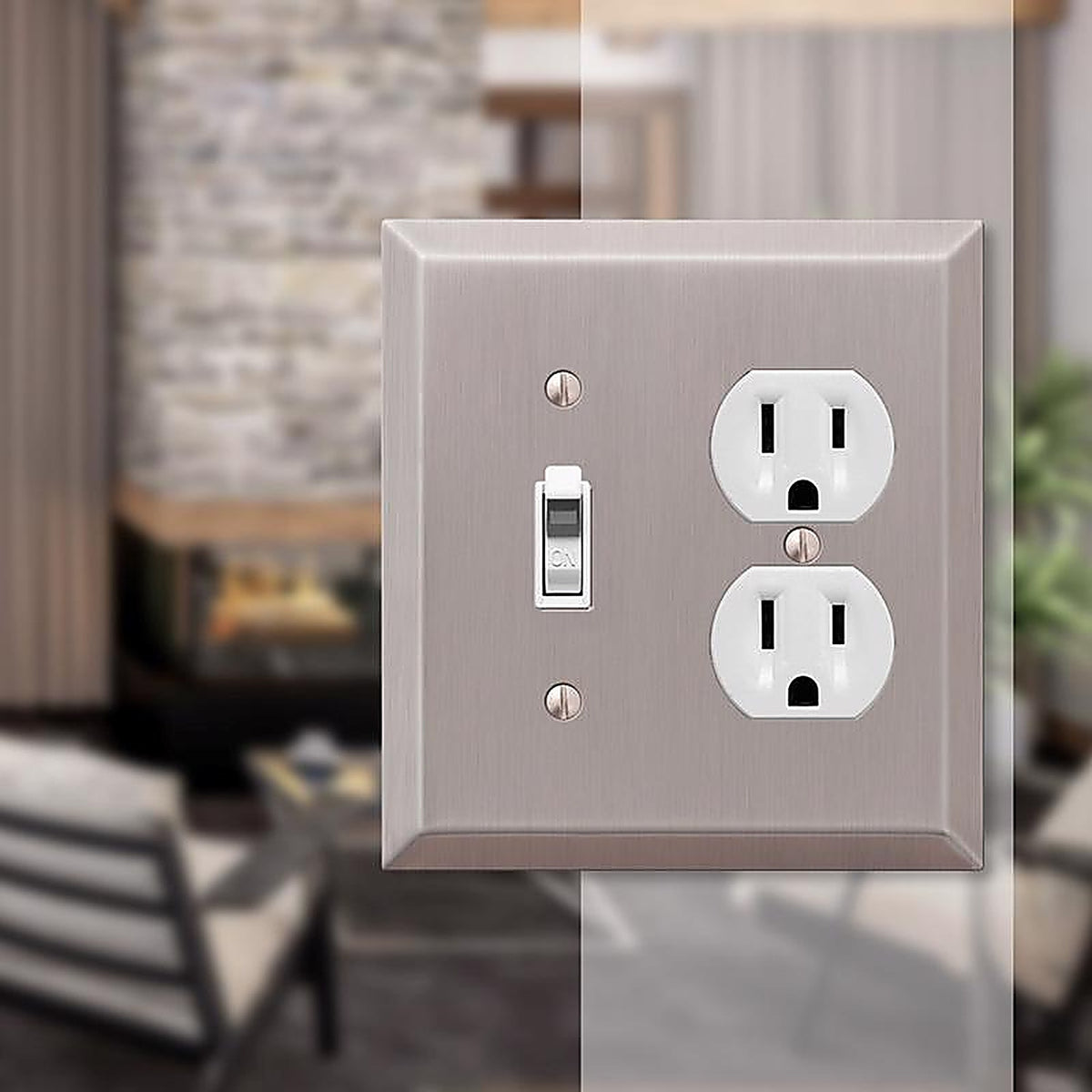 Amerelle - 163TDBN - Century Brushed Nickel 2 gang Stamped Steel Duplex/Toggle Wall Plate 1 pk