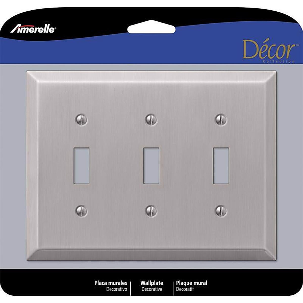 Amerelle - 163TTTBN - Century Brushed Nickel Gray 3 gang Stamped Steel Toggle Wall Plate - 1/Pack