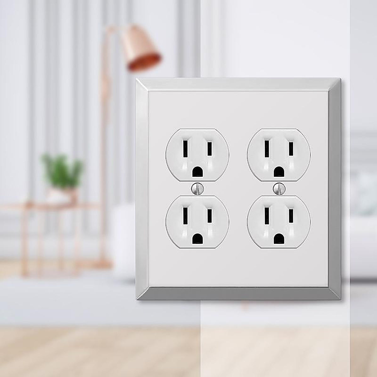 Amerelle - 161DD - Century Polished Chrome Light Gray 2 gang Stamped Steel Duplex Outlet Wall Plate - 1/Pack