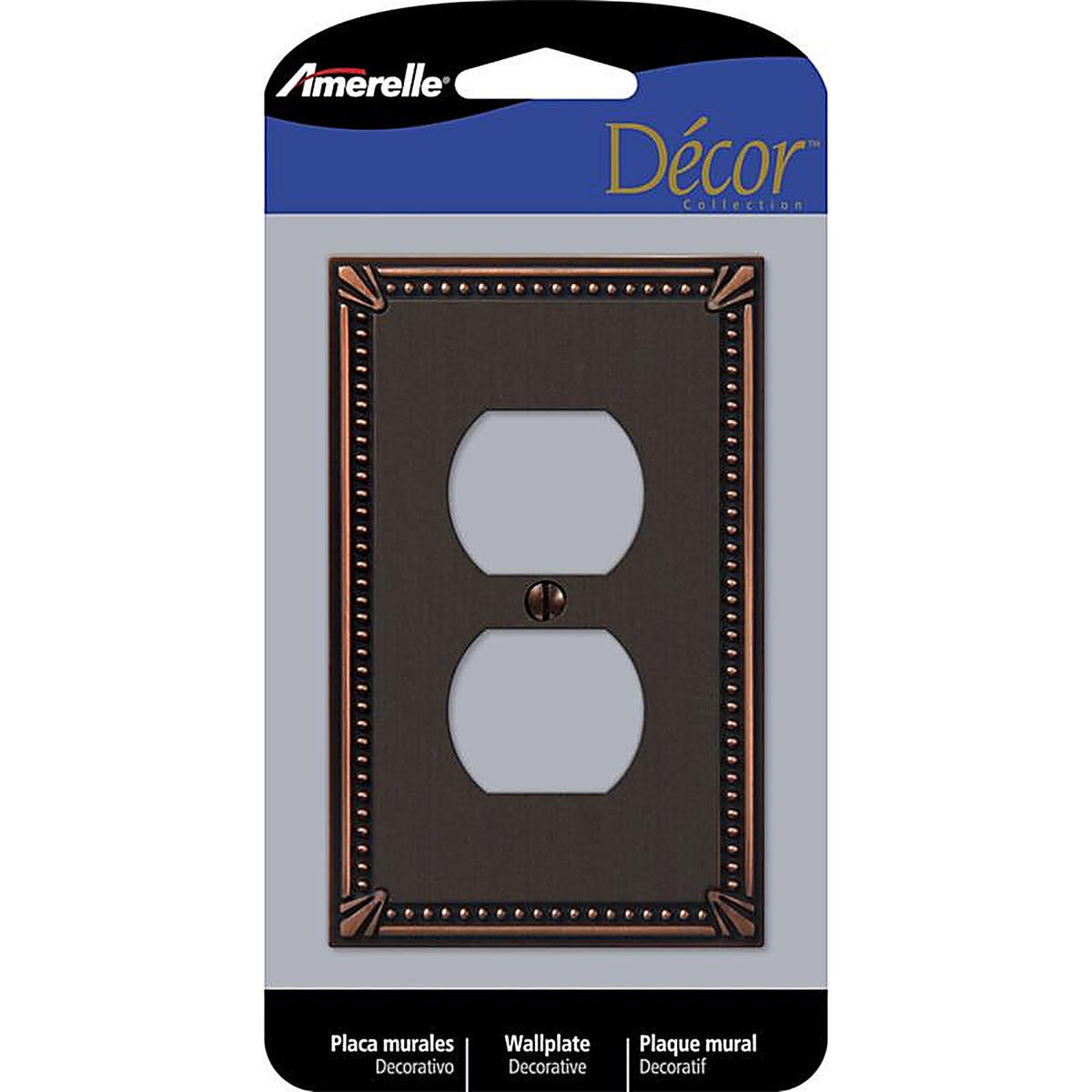 Amerelle - 74DDB - Imperial Beaded Aged Bronze Bronze 1 gang Die-Cast Metal Duplex Outlet Wall Plate - 1/Pack