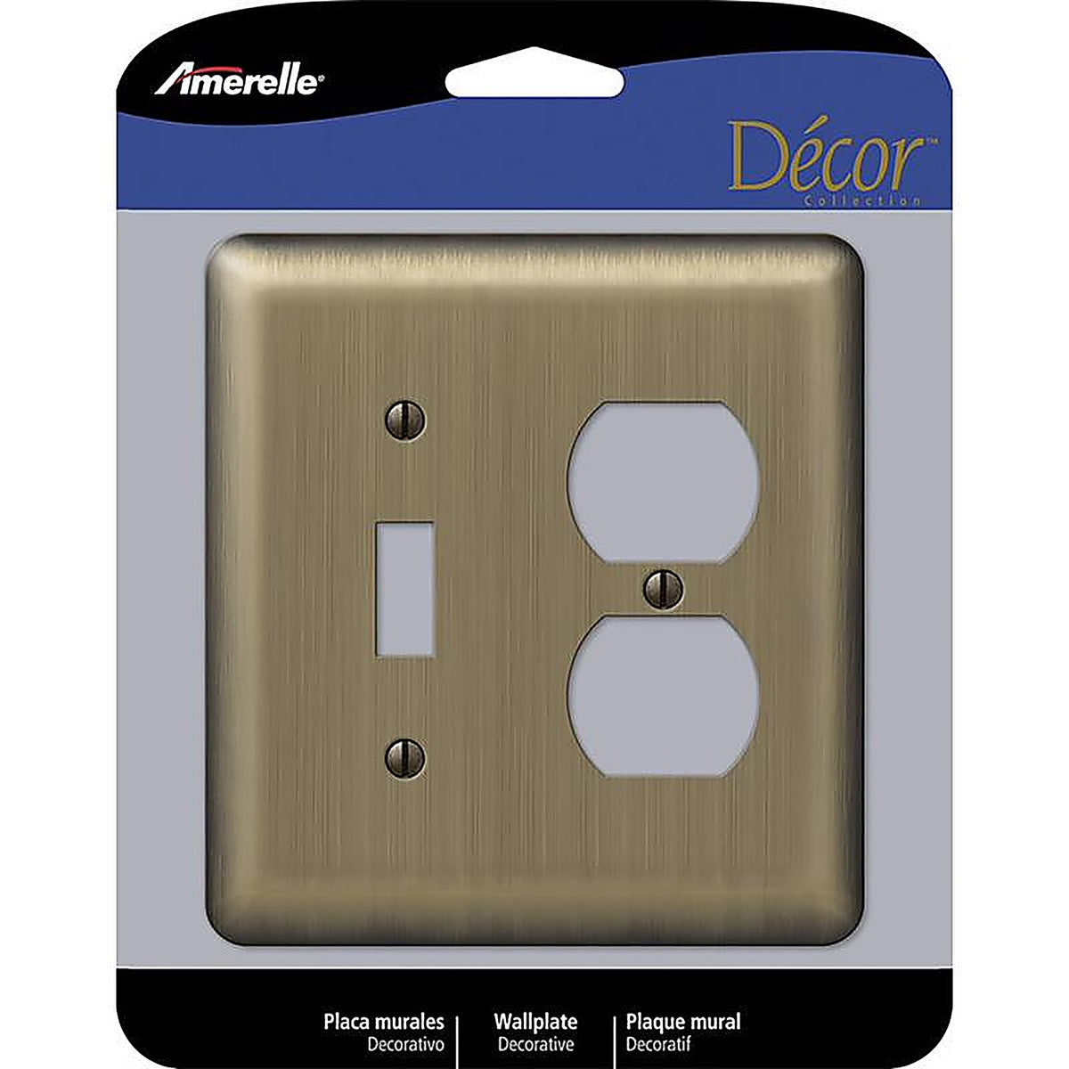 Amerelle - 154TD - Devon Brushed Brass 2 gang Stamped Steel Duplex/Toggle Wall Plate 1 pk