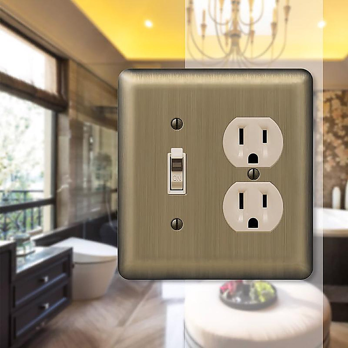Amerelle - 154TD - Devon Brushed Brass 2 gang Stamped Steel Duplex/Toggle Wall Plate 1 pk
